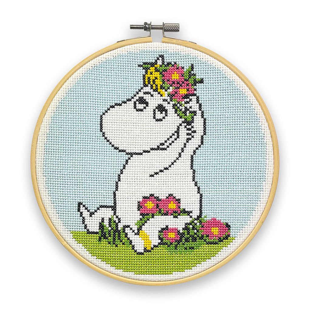 The Crafty Kit Company Hoop Cross Stitch Kit · Moomin Snorkmaiden Flower Arranging