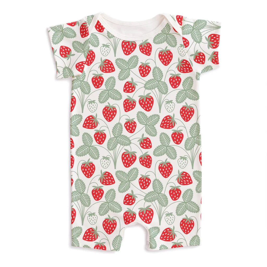 Winter Water Factory Organic Short Sleeve Romper · Strawberries
