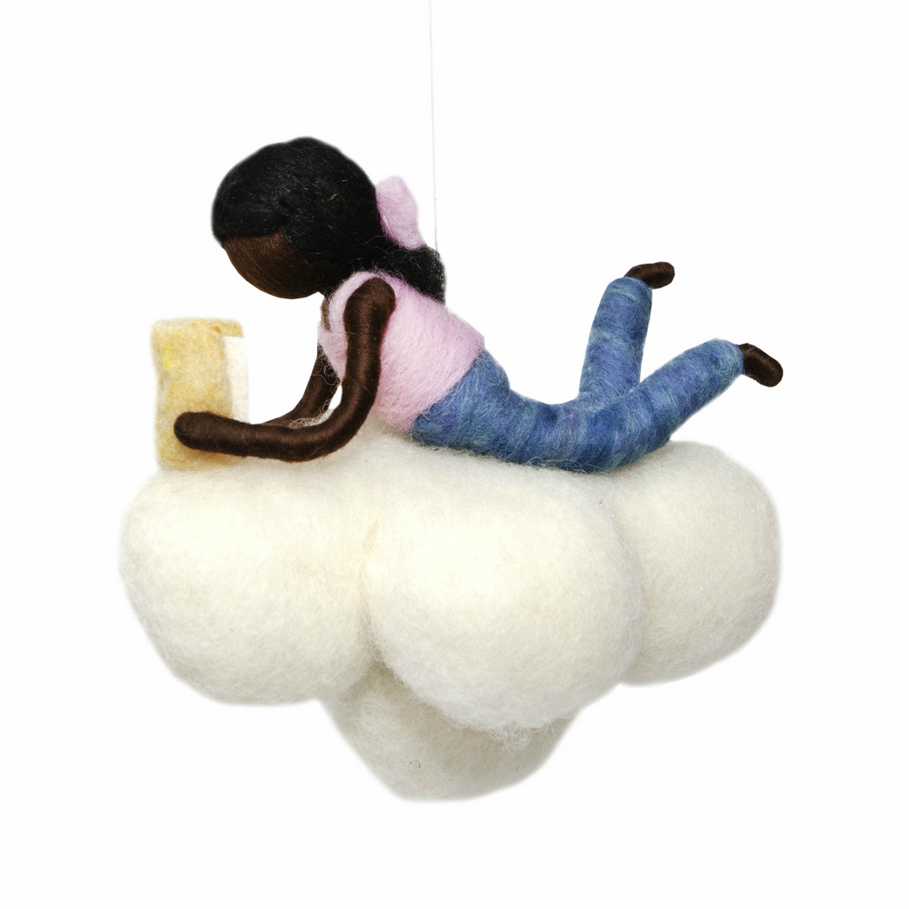 Felted Girl Reading on a Cloud Mobile · Black