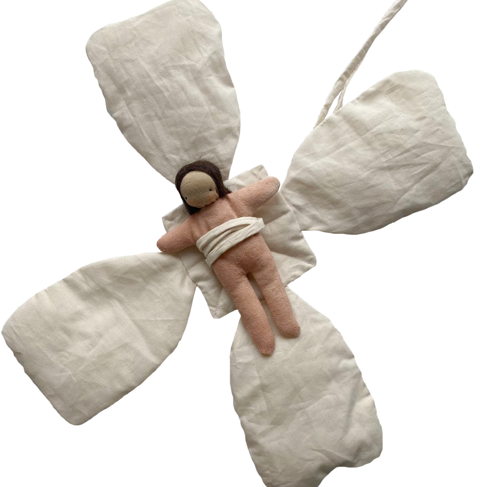 Full Flower Moon Waldorf  Doll in Hanging Flower Home  · Beige