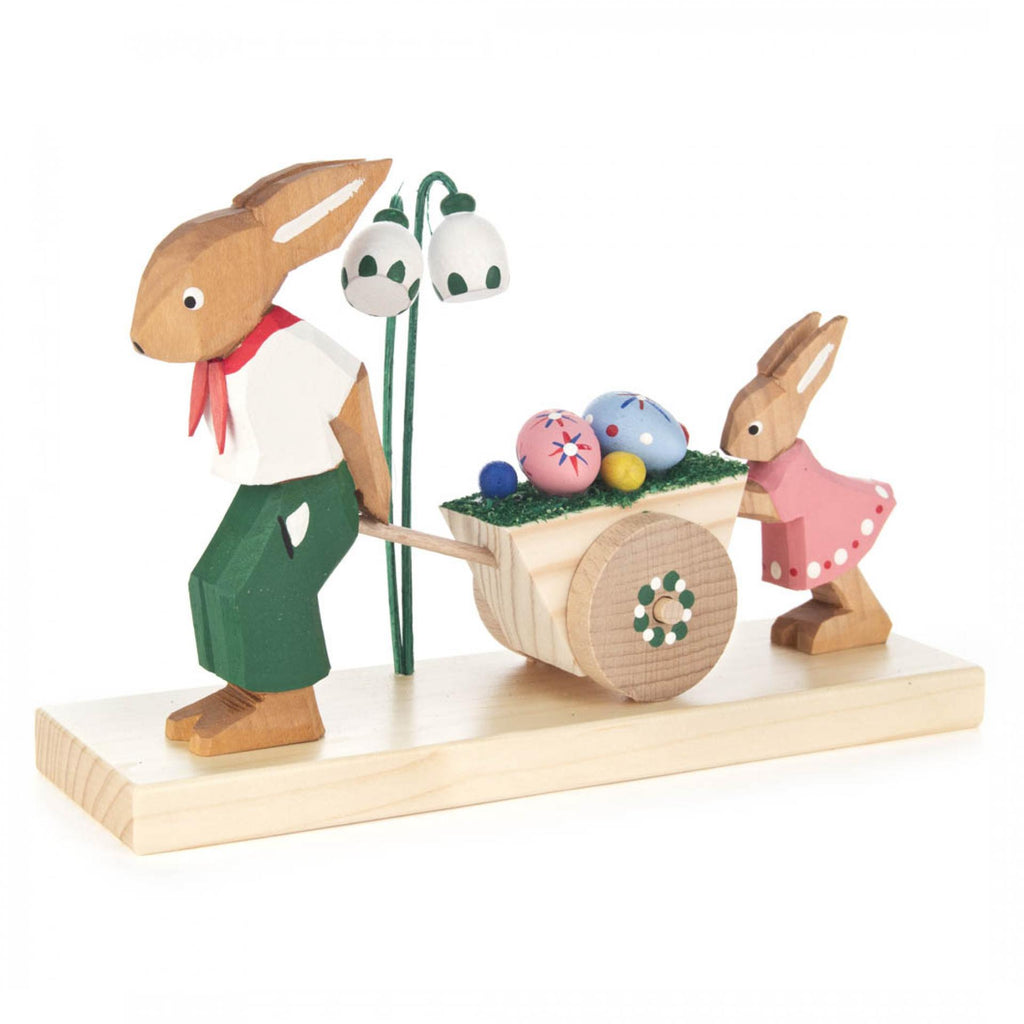 Father Rabbit with Child Easter Egg Cart Decorative Piece