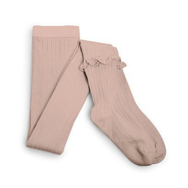 Collégien Rose Ribbed Tights with Ruffle