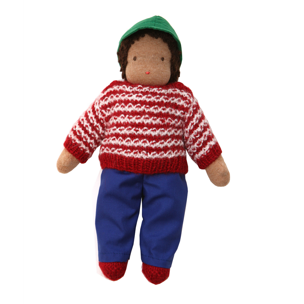 9" Waldorf Boy Doll in Red Striped Sweater  · Brown