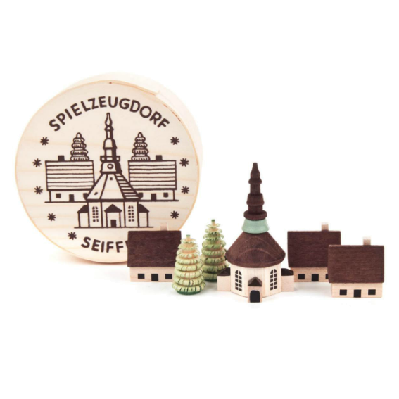 Miniature Wooden Village in Chip Box