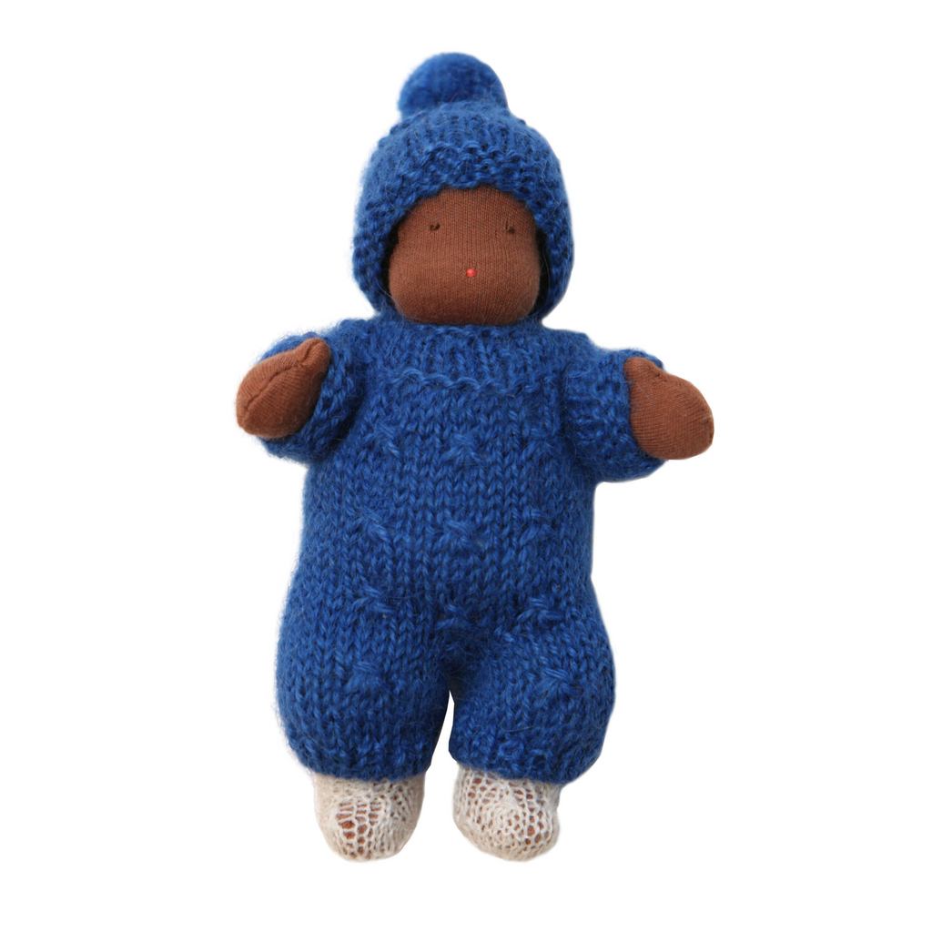 6" Small Waldorf Doll in Blue Knitwear · Black