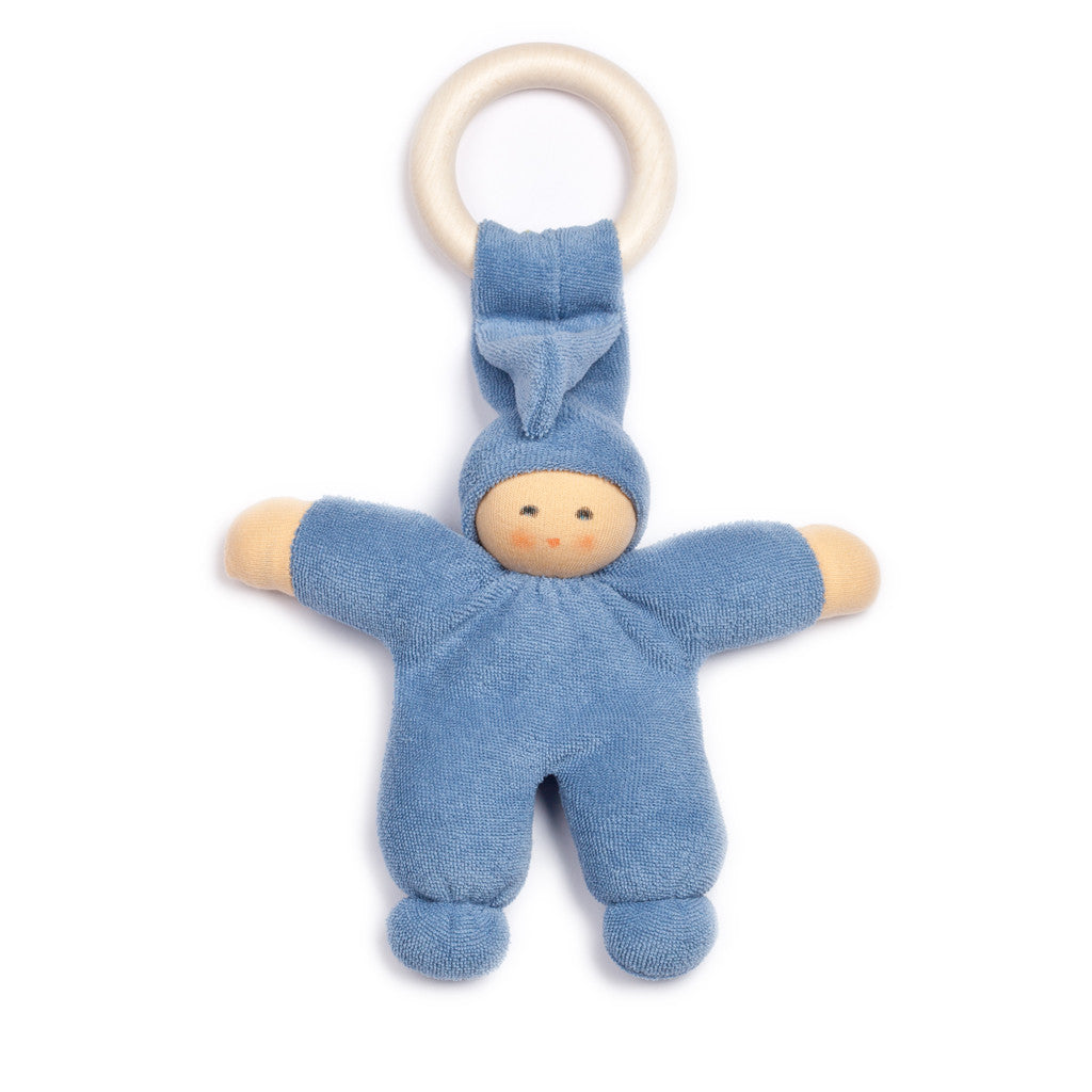Nanchen Natur Organic Snuggle Baby with Wooden Ring · Blue