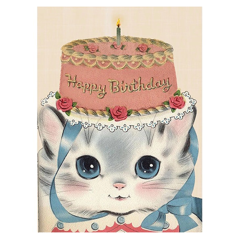Happy Birthday Cat Retro Birthday Card