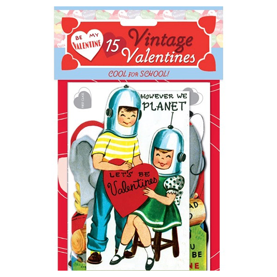 15 Piece Set of Vintage Valentines: Cool For School Collection