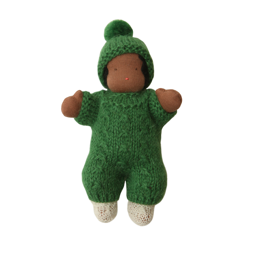 6" Small Waldorf Doll in Green Knitwear · Black