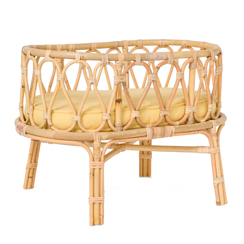 Poppie Toys Rattan Doll Crib with Yellow Mattress